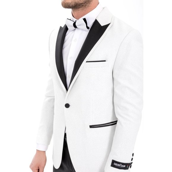 Derman White Pointed Collar Silvery Classic 2 Piece Tuxedo - Picture 6 of 8
